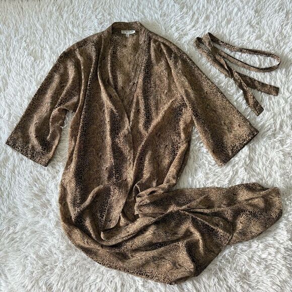 80s Vintage Halston Intimates Neutral Tone Snakeprint Maxi Robe Size M - Picture 6 of 7